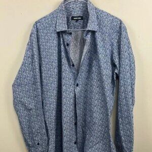 Jared Lang Blue Patterned Button-Up cotton print Shirt made in turkey